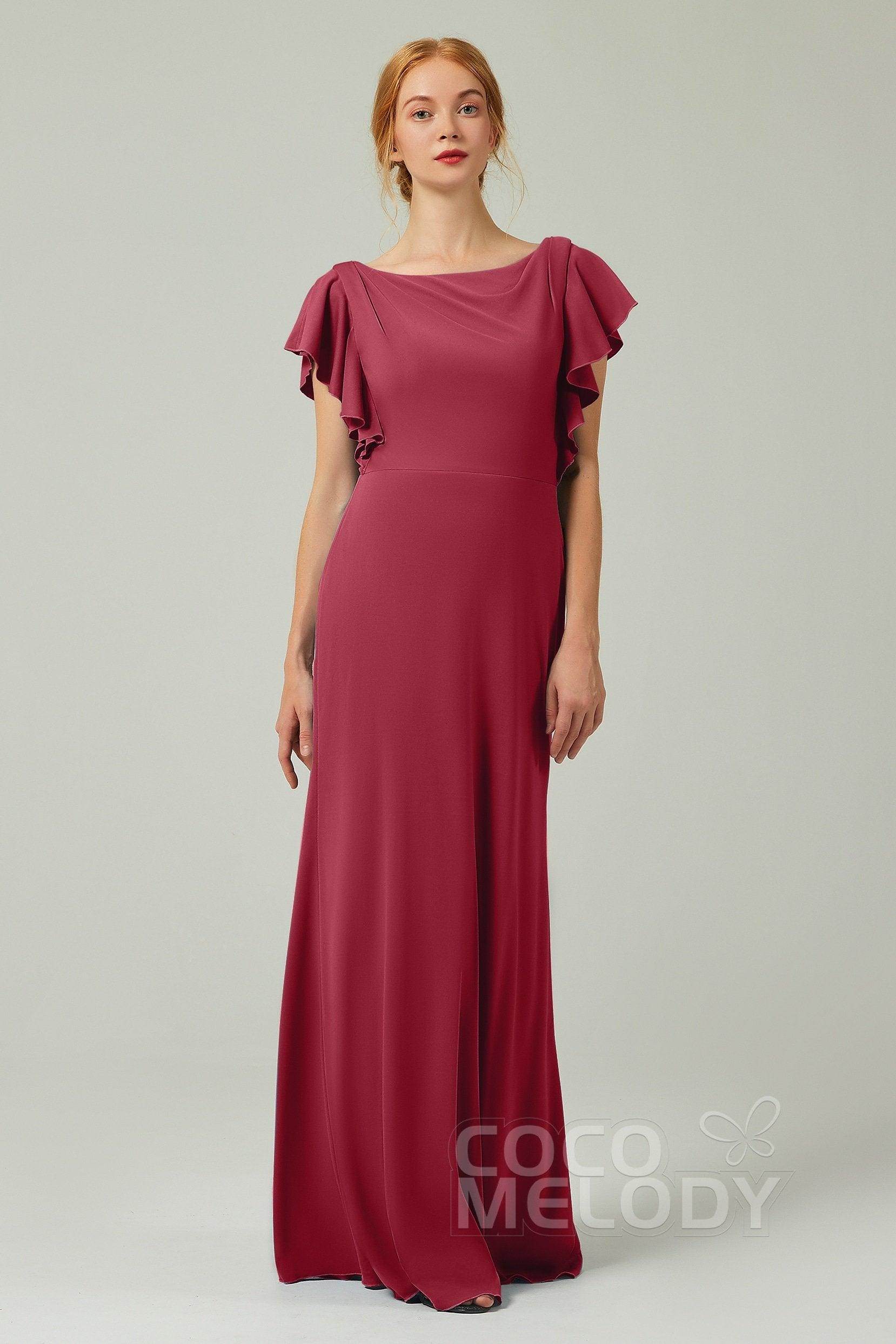 Sheath-Column Floor Length Chiffon Bridesmaid Dress Formal Dresses CB0357 - COCOMELODY